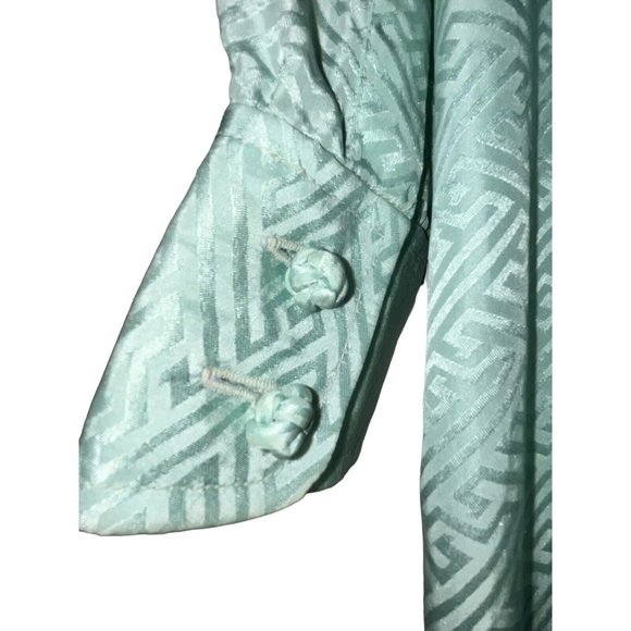 Vintage SILK Robe Bathrobe Mint Green Neck Tie Long Length Covered Buttons Sz M - Picture 5 of 8